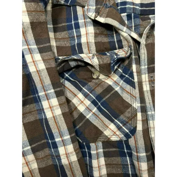 Five Brother Mens L Brown & Blue Plaid Flannel Shirt Long Sleeve Button-Up - Picture 4 of 6